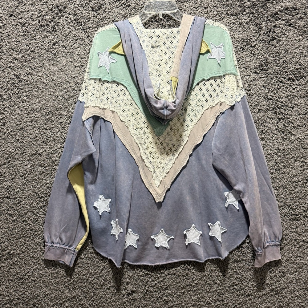 Oli and Hali Washed Star Top / Jacket Hoodie Patchwork NWOT Oversized Boho L - Picture 4 of 8